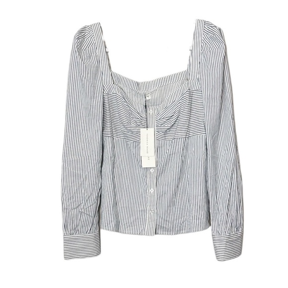 Veronica Beard Frankie Pinstripe Button Down Square Neck Top - Picture 10 of 11